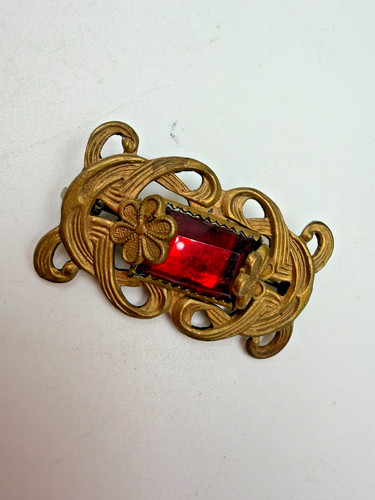 Vintage brooch art nouveau red - brooch,